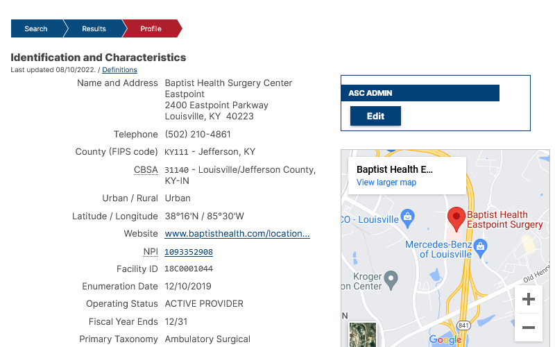 Ambulatory Surgery Center Profiler